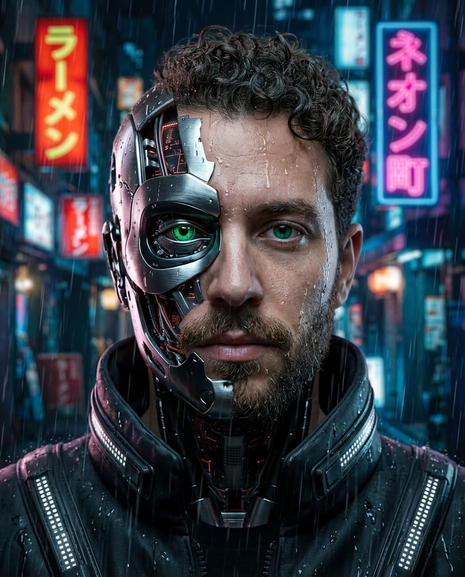 AI cyberpunk cyborg portrait