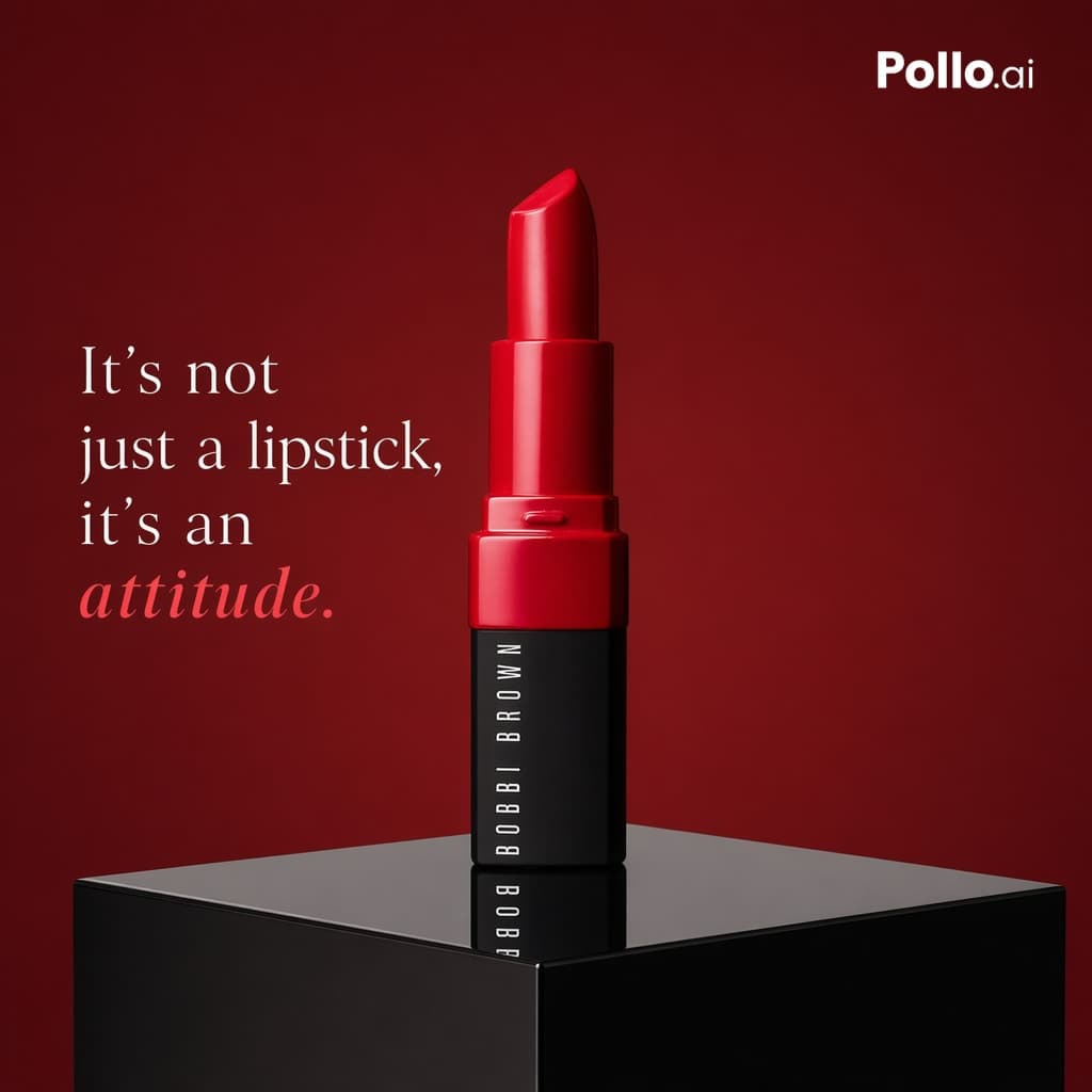 AI cosmetic ad poster for a red lipstick